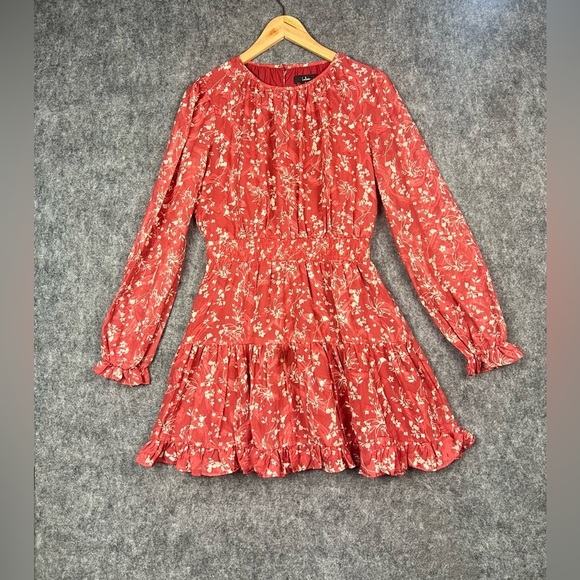Lulus Dresses & Skirts - Lulus Floral Smocked Long Sleeve Mini Dress Womens Size S Red